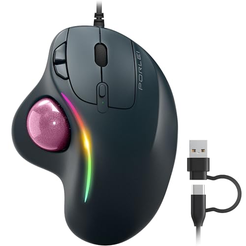 Image of Wired Trackball Mouse with RGB Lighting, Ergonomic Thumb Control to Reduce Muscle Strain, 5 Adjustable DPI, Dual USB-C & USB-A Connectivity, Compatible with PC, Laptop, Mac, Windows-Pink