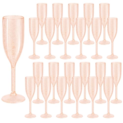 LEYIQU Champagne Flutes Reusable Plastic Champagne Glasses for Wedding Unbreakable Wine Glasses for Party Mimosa Bar Anniversary Bridal Shower (24 Shiny Rose Gold)