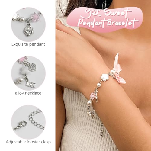 Image of SANNIDHI Crystal Bracelet for Girls Stylish Double Layer Pearl Crystal Bead Bracelets Jewelry with Cute Pendant Charm, Bracelet for Kids Women Ideal Gift for Girls