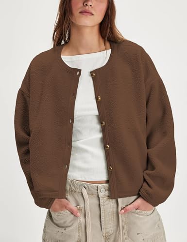 Majdan Womens Fuzzy Fleece Jacket Fall Casual Sherpa Cardigan Button Down Shacket Coats Outwear with Pockets2