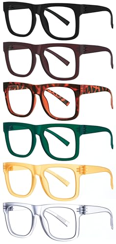 Eyekepper 6 Pack Blue Light Blocking Reading Glasses Oversized Metalless Screwless Spring Hinges for Women Men Computer Readers +1.50