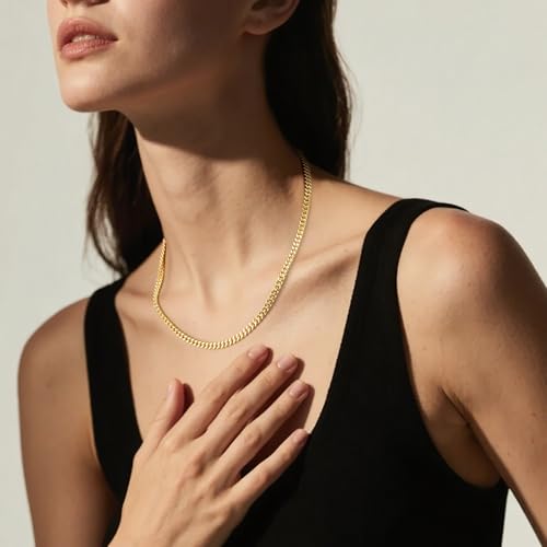 Gold Necklace for Women 14K Gold Chain for Men Clean and Undecorated Design Dainty Chunky Cuban Link Chain for Women Necklace2