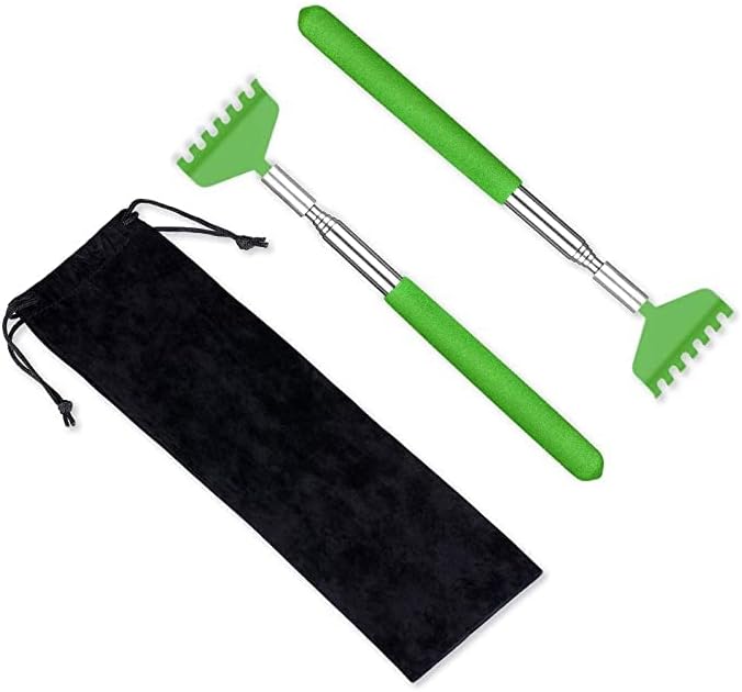2 Pack Portable Extendable Back Scratcher, Metal Stainless Steel Telescoping Back Scratcher Tool with Carrying Bag