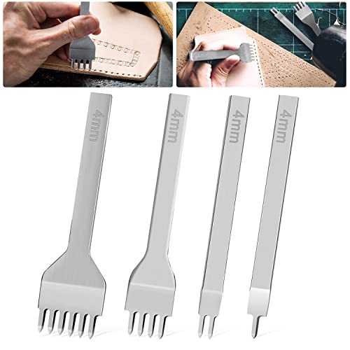 Juego de Herramientas Perforadora de Cuero de Acero Tenedores para Coser Cuero DIY 4mm 1/2/4/6 Dientes Perforadoras Herramientas Artesanales Costura de Cuero Juego de Perforadores de Cuero Cover