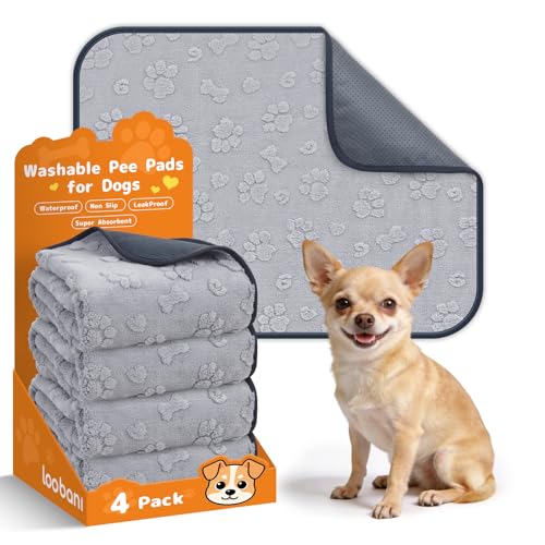 Image of LOOBANI Washable Puppy Pads Waterproof 18 inchx24 inch, 4 Pack, Gray | Soft Reusable Pee Pads For Dogs, Floor, Crate, Bed, Incontinence, Housebreak, Fast Absorbent, Non-Slip, Leakproof