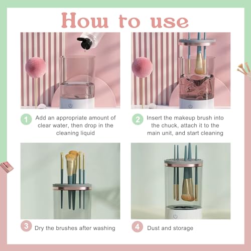 GothicBride Elektrischer Make Up Pinselreiniger Trockner, Make Up Pinselreiniger USB Wiederaufladbare Automatische Tiefenkosmetik Reinigungsgerät Make Up Pinselwerkzeug für Make-up-Pinsel aller Größen