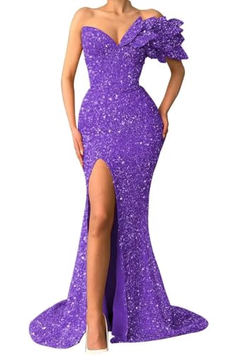 Sequin Prom Dresses 2025 Sparkly One Shoulder Mermaid Evening Gonws Formal Party Bridesmaid Dresses for Wedding4