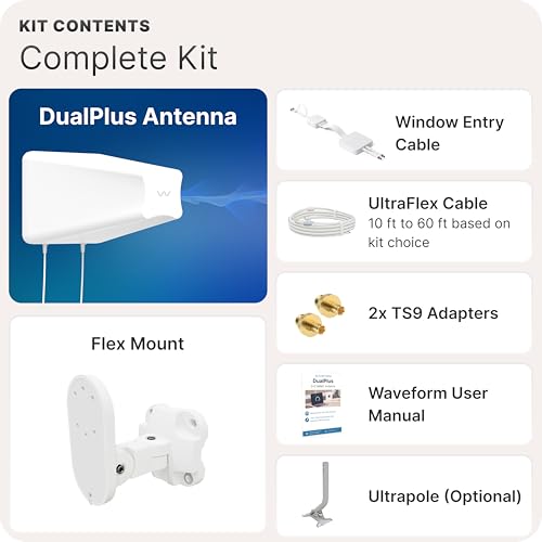 Image of Waveform 2x2 MIMO Antenna: DualPlus Kit | for 4G /5G Routers & Gateways | for T-Mobile Home Internet, Verizon, AT&T | Complete Kit w / 20' Cables & Adapters