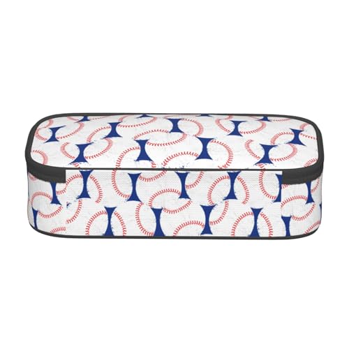Image of Baseball Blue White Ball Pencil Case Big Capacity Storage Pencil Pouch Stationery Bags With Zipper Portable Pen Holder Box Organizer For Boys Girls Teens Student College School Office Supplies