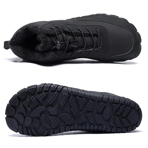 Tongzone Men's Wide Toe Box Barefoot Shoes Fur Lined Minimalist Zero Drop Sole Walking Shoes Winter2