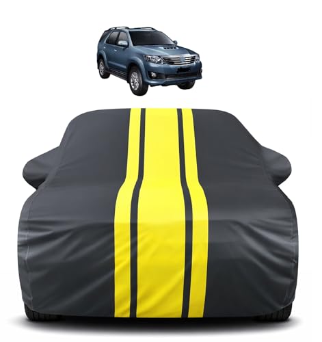 Image of Auto Hub Car Cover Compatible with Toyota Fortuner Old (Model : 2005-2016) with Mirror Pocket, Soft Cotton Lining, Fortuner Car Cover Waterproof - Yellow-Black