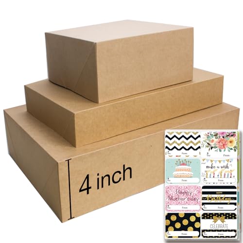 12 Rustic Kraft Gift Wrap Boxes with Lids for wrapping Large Clothes (Assorted sizes for wrapping Robes,Blankets, Coat, and Shirts) and 80 Different Occasion Tag Stickers for Motherâ€™s, Fatherâ€™s Day,Birthdays, Baby Showers, Weddings Presents Packaging