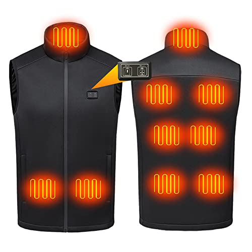 XVBVS USB Beheizte Weste für Herren Damen, Winterwärmende Heizweste mit 3 Heizstufen, Dual Control Switch, 9 Heizzonen, Waschbare Beheizte Jacke zum Radfahren Jagd Skifahren, Schwarz (4XL) Cover