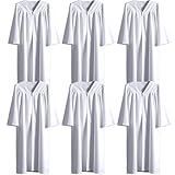GAMYPET 6 Pcs Matte Choir Robe White Baptism Robes Unisex Blank Graduation Gown for College Church Pastor and Judge Costume Adults