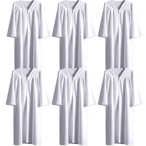 GAMYPET 6 Pcs Matte Choir Robe White Baptism Robes Unisex Blank Graduation Gown for College Church Pastor and Judge Costume Adults