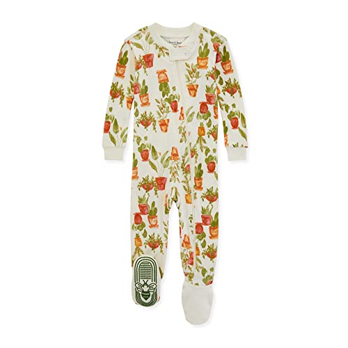 Image of Burt's Bees Baby baby girls Pajamas, Zip Front Non-slip Footed Pjs, 100% Organic Cotton and Toddler Sleepers, Crazy Plant Baby, 12 Months US