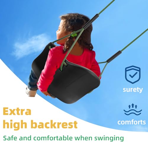 Image of Dakzou Jungle Gym High Back Full Bucket Toddler Swing Seat Upgraded Heavy Duty with Finger Grip Chain Fully Assembled Swing Set Accessory，Black