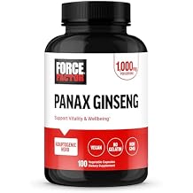 Force Factor Panax Ginseng Adaptogenic Korean Ginseng Supplement to Support Energy, Clarity, and Well Being, Non-GMO, Vegan-Friendly, Premium Quality, 100 Capsules
