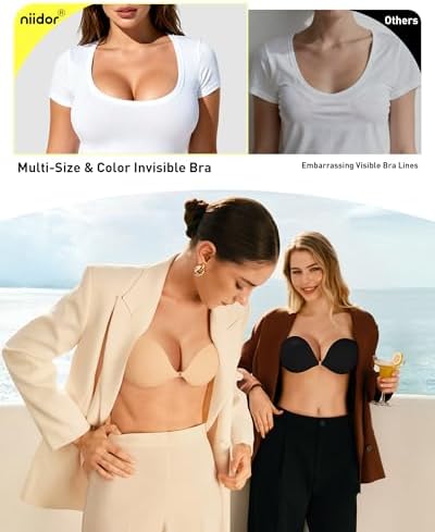 Niidor Adhesive Bra Strapless Ultra Sticky Invisible Push up Silicone Bra Multiple Colors Sizes Reusable for Backless Dress — view 2