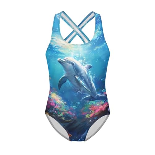 Image of Girls One Piece Swimsuit Teens Cross Back Summer Beach Wear for 5-14Y