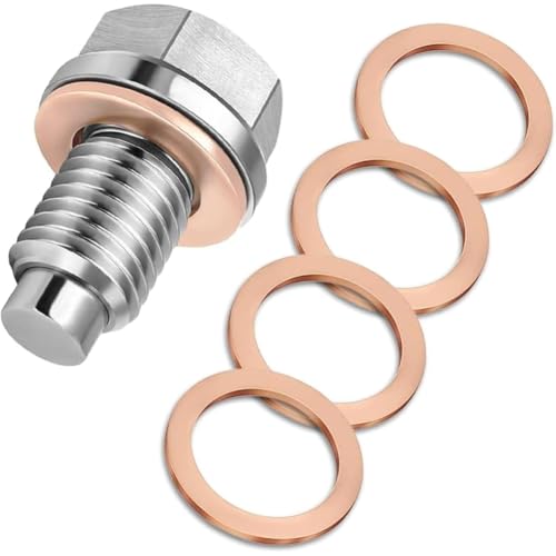 Bosiyrggrl Perno de Drenaje de Cárter de Aceite Magnético de Acero Inoxidable M14x1.5 con Arandela de Cobre, Antifugas, para Automóviles, Motocicletas y Barcos.