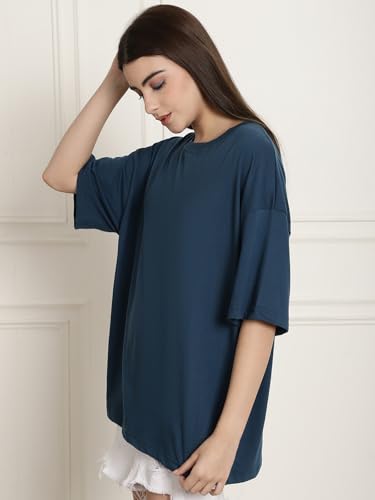 Image of Style Go Pure Cotton Oversized Baggy Fit Drop Shoulder Aesthetic & Cool Graphic Printed Half Sleeve Tshirt for Women || Trendy Tees || Casual Loose Korean T-Shirt