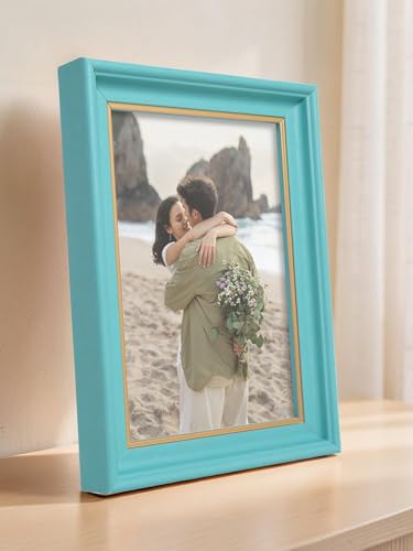 Image of GOLDEN PEACOCK Antique Turquoise Blue and Gold 5x7 Inch Photo Frame | Set of 1 Elegant Wall & Tabletop Picture Frame for Home Decor and Gifting