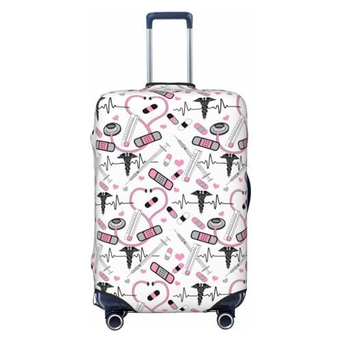 Cute Stethoscope Nurse Luggage Cover, Protective Washable Suitcase Cover - Travel High Elastic Fibers Suitcase Protector Fits X-Large