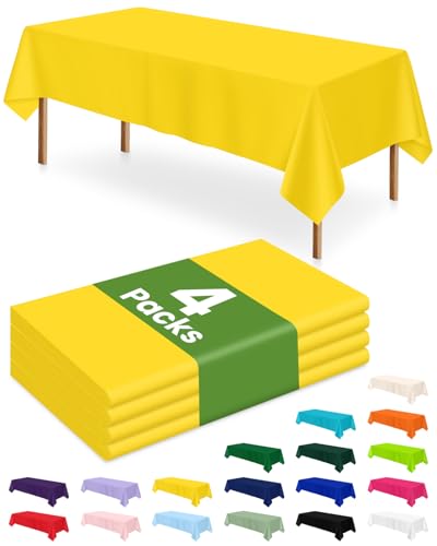 Image of LANLISA 4 Pack Yellow Plastic Table Cloths Disposable, 54 x 108 Inch