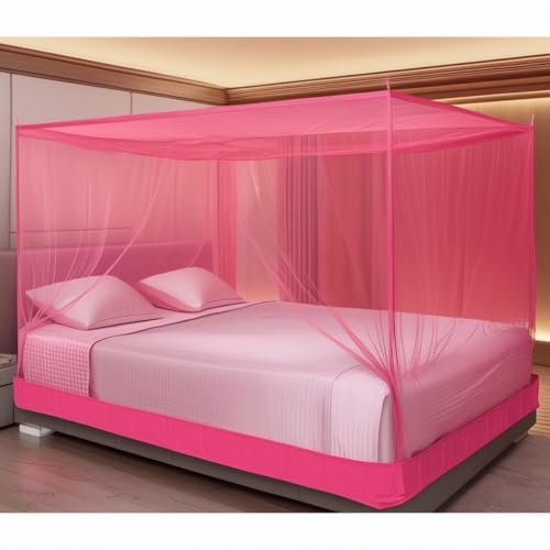 Portable Mosquito Net, Premium Polyester Fabric, Washable, Spacious with Complete Protection (Pink, Double Bed)
