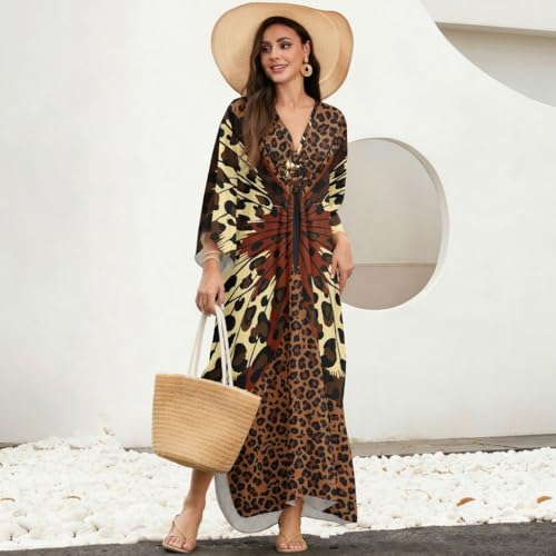 Image of MAKABO Kaftan Dresses for Women, V Neck Moo Moos Colorful Print Cover Ups Caftan Beach Dresses for Swimwear