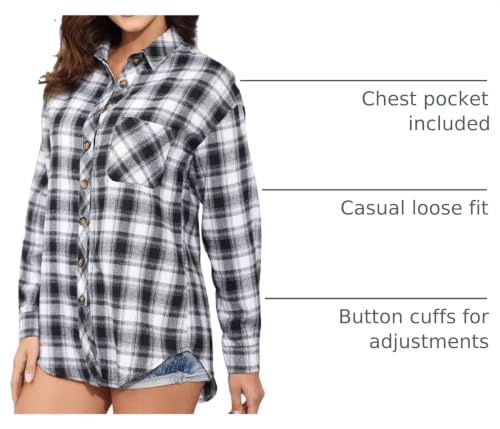Image of Lacozy Womens Buffalo Plaid Flannel Shirt Long Sleeve Collar Button Down Blouses Tops