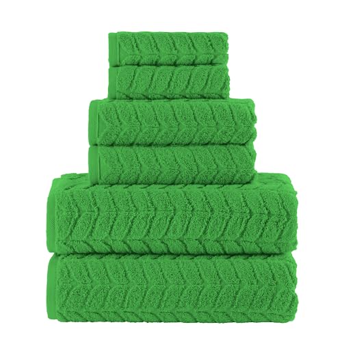 Image of Elegant Comfort Luxury 6-Piece 100% Turkish Cotton Jacquard Braided Textured Premium Hotel Quality Towel Set- Soft and Absorbent, Includes 2 Bath Towels, 2 Hand Towels and 2 Washcloths, Emerald Green