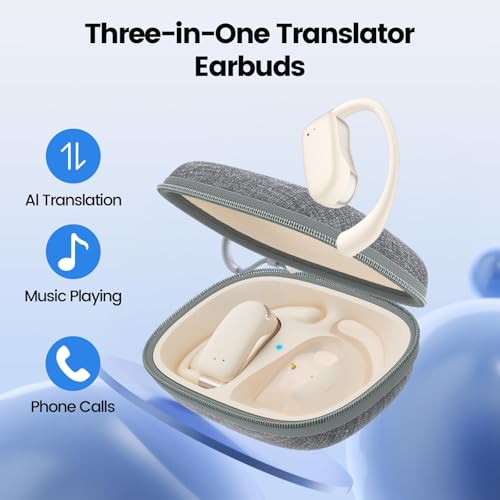 AI Translation Earbuds Real Time 164 Languages 80H Playtime Translator Ear Buds Audifonos Traductores Inglés Español Wireless Translating Earbuds Bluetooth Headphones for Travel Meeting Learning Beige — view 5