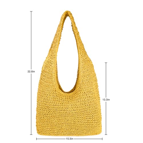 Image of Women Large Straw Beach Bag Handmade Woven Shoulder Bags Hobo Tote Handbag Purse for Summer