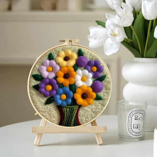Image of Wonafa DIY Wool Needle Felt Starter Kit, Beginner Needle Felt Kit with Wool Felt Bag, Felts Needles, Photo Frame, Foam Mat, Felts Cloth and Instructions for Home Decor, Art Crafts (Style 8)
