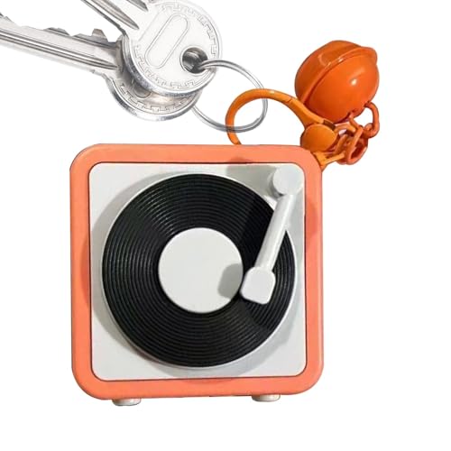 Giradischi, registratore vintage, ciondolo a forma di registrazione, 6,6 cm, arancione / blu / verde robusto ciondolo a forma di musica retrò, portachiavi riutilizzabile in vinile, attrezzatura