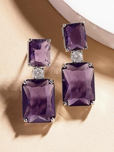 Image of Karatcart Silver Tone Green American Diamond Drop Earrings for Women