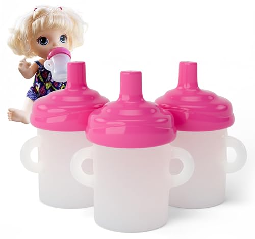 Doll Buddies Doll Sippy Cup for Baby Alive Dolls | Sippy Cup Baby Doll Accessories Compatible with Baby Alive Dolls That Drink and Wet | Doll Sippy Cup can be Filled with Water | 3 Pack