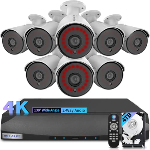 【130° Wide Angle】 4K Wired Security Camera System Outdoor...
