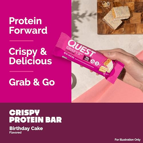 Image of Quest Nutrition Crispy Birthday Cake Protein Bar, 17g Protein, 1g Sugar, 2g Net Carbs, Gluten Free Protein Snack, Keto Friendly, 4 Count