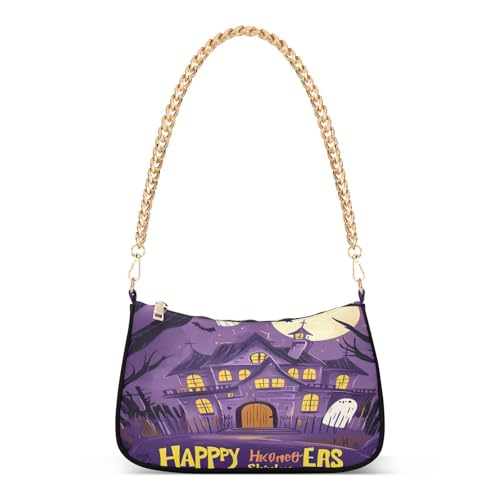 Halloween Castle Shoulder Bag for Women, Handbag with Chain Strap, Soft Purse Tote Bag for Ladies