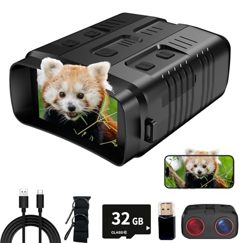 4K Day/Night Vision Goggles | Smart App Night Vision Binoculars - Up to 2642 FT Viewing Range, 3' HD LCD Screen, 4000mAh Rechargeable Battery, Includes 32GB Card, Video & Audio Recording for Camping