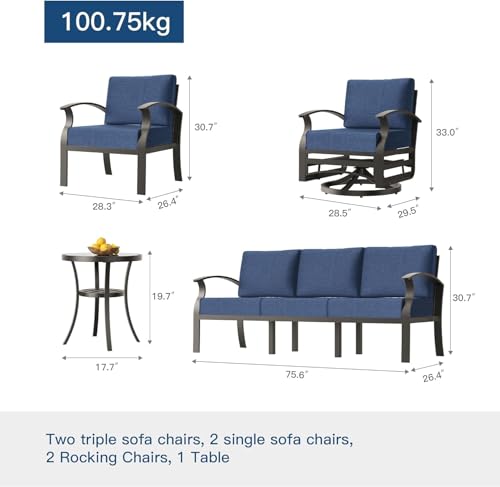 Image of Aluminum Patio Furniture Set, 10 Seats Outdoor Patio Conversation Sets with Swivel Chair Modern Metal Sectional Sofa with Upgrade Cushions for Patio, Backyard - Blue