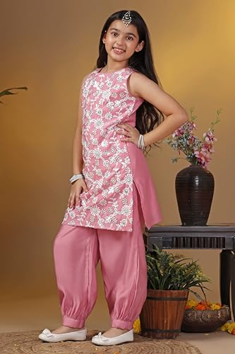 Image of Fashion Dream Girl's Silk Blend Salwar Suit|Kids Salwar Suit Set|Embroidered Suit for Girls|Girls Ethnic Set