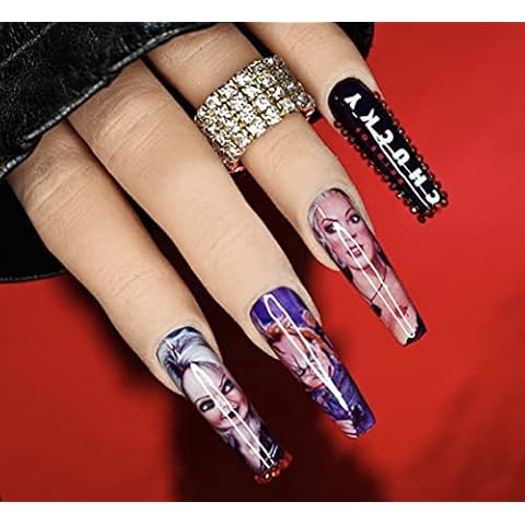 Halloween Nail Art Decals Scary Movie Horror Nail Decoration Micheal Myers Halloween Cartoon Nail Decals Bride Chucky Doll Nail Art waterslide Nail Supplies Nail Transfer (E) Cover