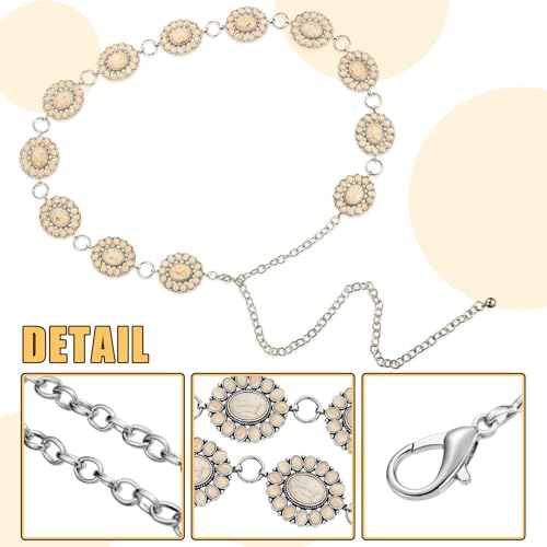 Tarpop Western Metal Concho Belt for Women Turquoise Concho Belts Oval Round Flower Adjustable Chain for Women Dresses Jeans3