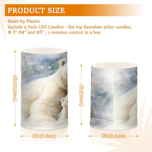 Image of ALAZA Cute Polar Bear Flickering Flameless Candles Battery Operated with Remote Timer,Tea Light Candles LED Pillar Votive Candles Set of 2 for Outdoor Indoor Decorations