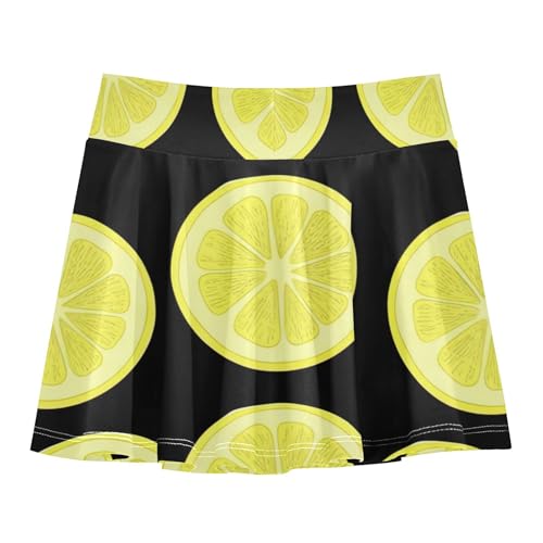 Athletic Shorts for Girls Skorts Skirts with Shorts Print Teen Cheer Bright Yellow Lemon Slices Black 3t2