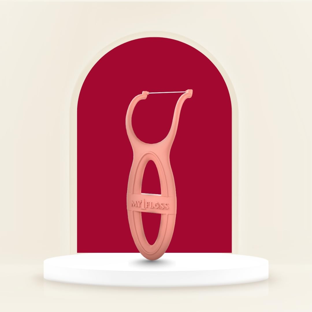 My1Floss | Tooth Cleaning Dental Floss Picks | Smart Flossing | Teeth Flosser | Remove Trapped Particles | Fresh Breath & Healthy Gums | Eco-Friendly | Reusable 2–3 Times | Use at Home, Work (PEACH)